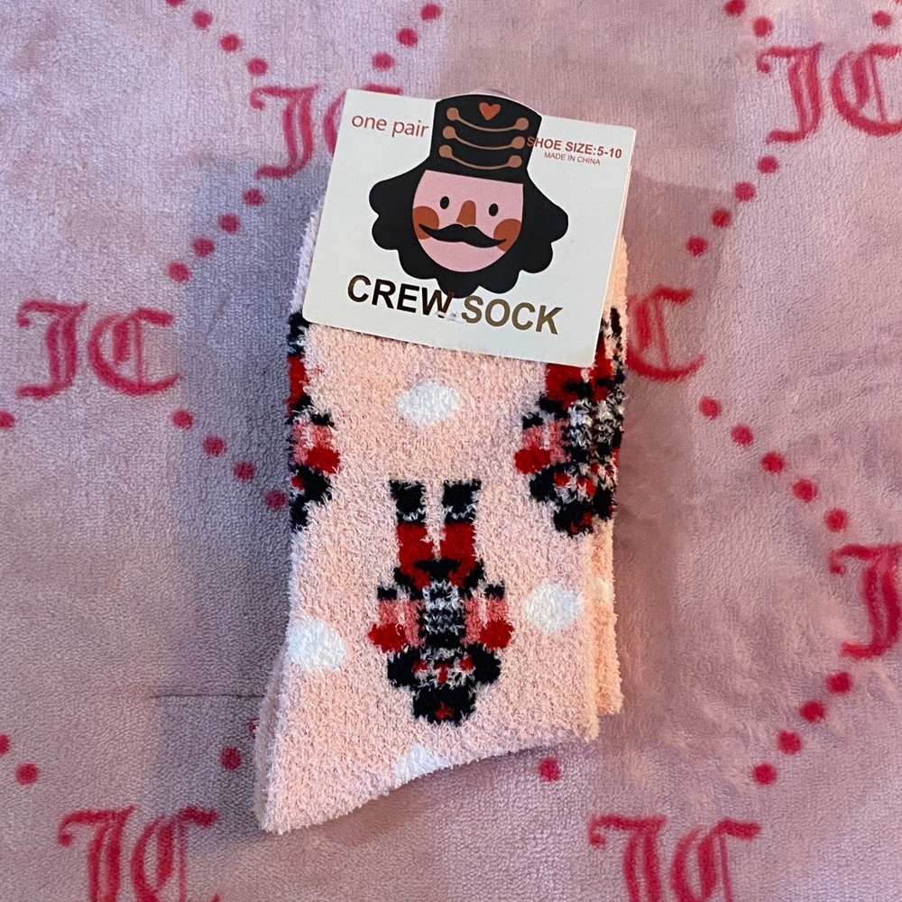 Pink Crew Socks with Nutcracker Design